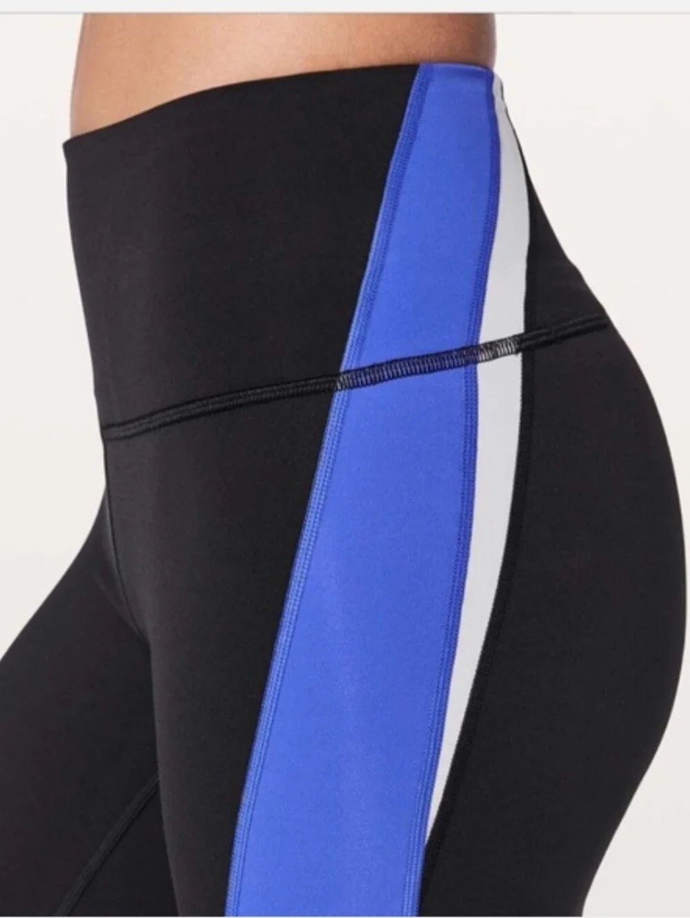 Lululemon Kick Serve Sweat Colorblock Side-Stripe Leggings Black Blue Size 4